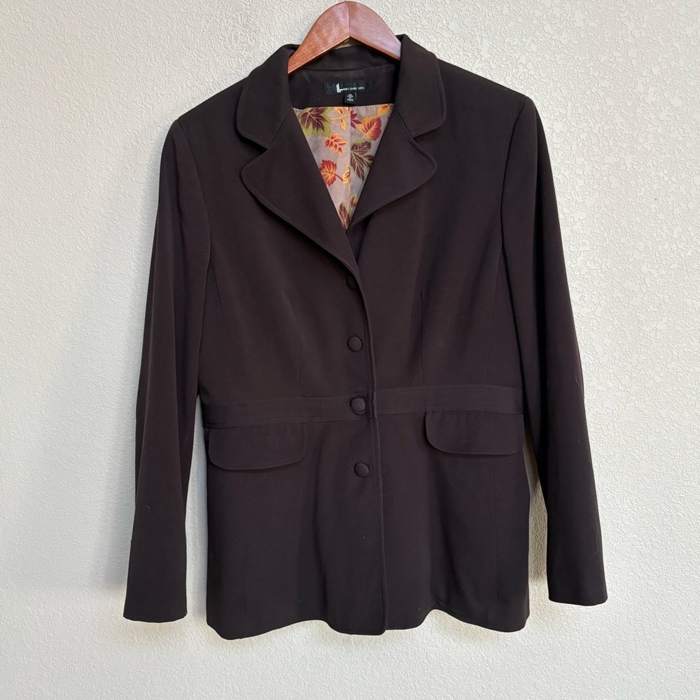 Larry Levine Suits Brown Floral Lined Button Front‎ Blazer Women’s 16 Jacket